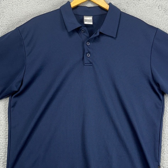 VINTAGE Nike Fit-Dry Men Polo Shirt Large Dark Navy Blue Short Sleeve Rugby Golf - Picture 1 of 8